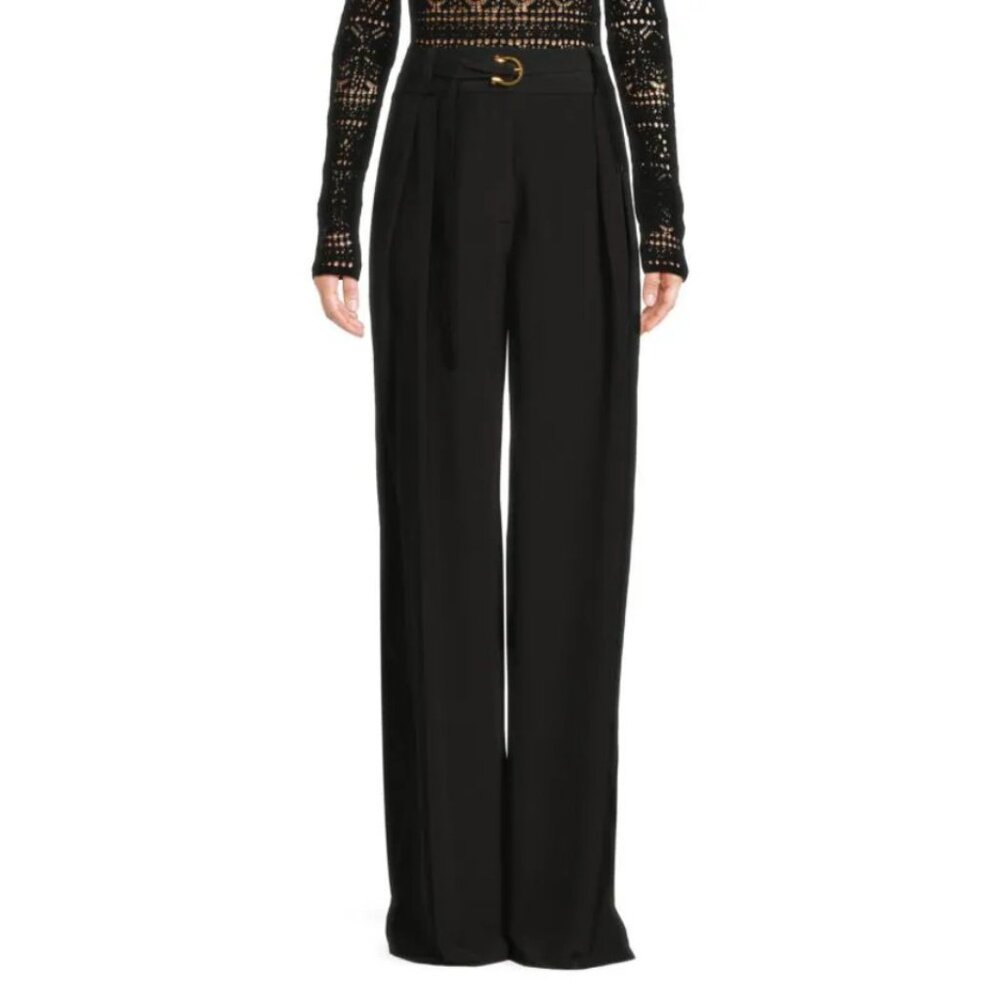 NEW FERRAGAMO Size 46 (US Size 10) Women's High-Rise Silk Pants - Black